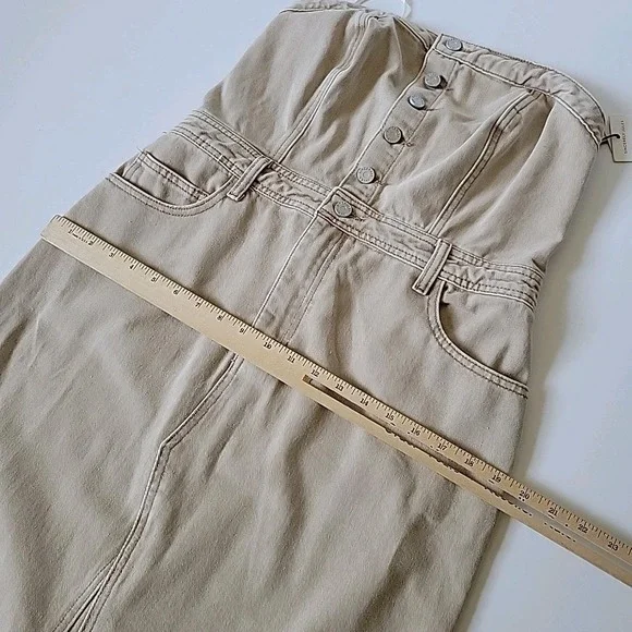 Sincerely Jules Strapless Square Neck Denim Midi Pencil Dress Beige NEW Neutral - Picture 8 of 12